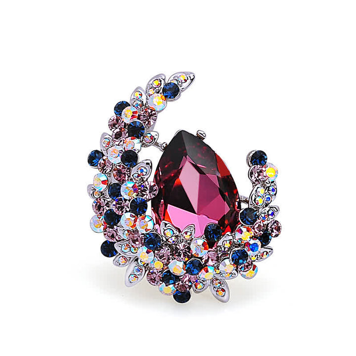 Broche en cristal brillant en forme de demi-lune pour femme