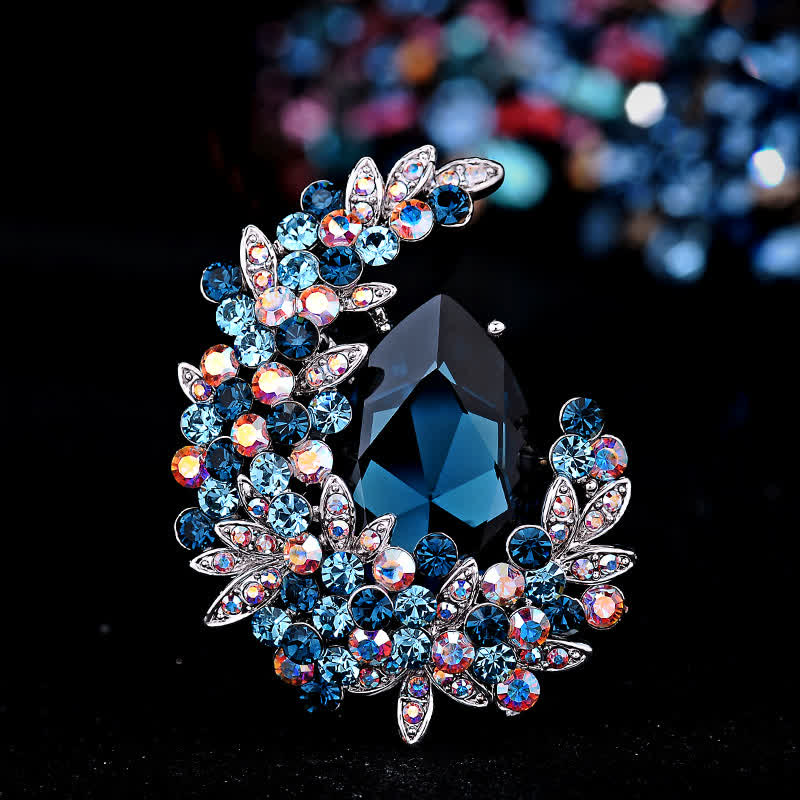 Broche en cristal brillant en forme de demi-lune pour femme