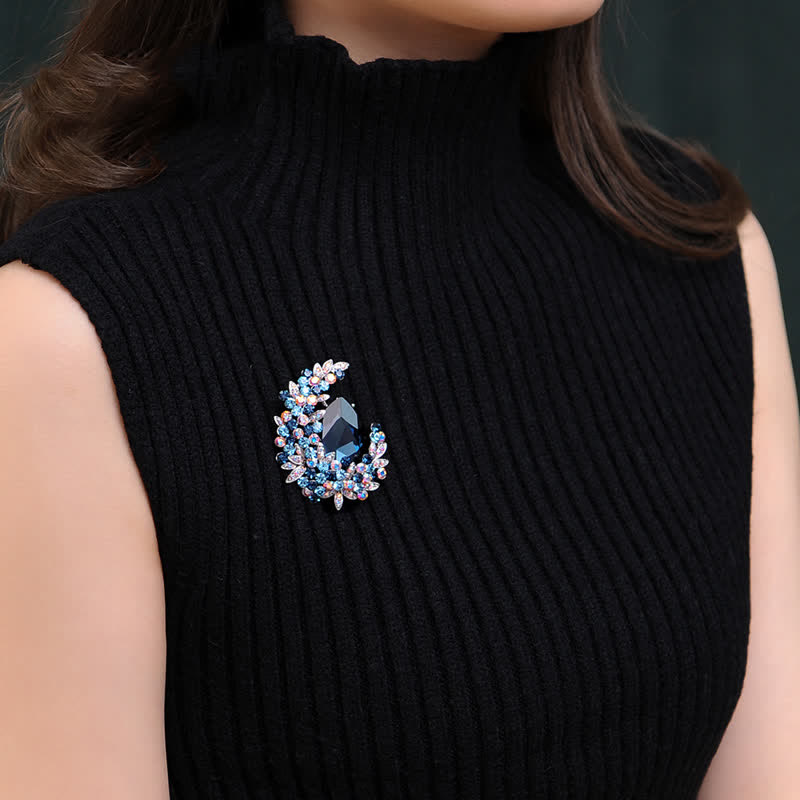 Broche en cristal brillant en forme de demi-lune pour femme