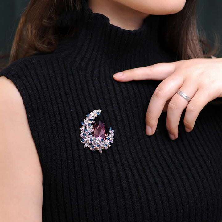 Broche en cristal brillant en forme de demi-lune pour femme