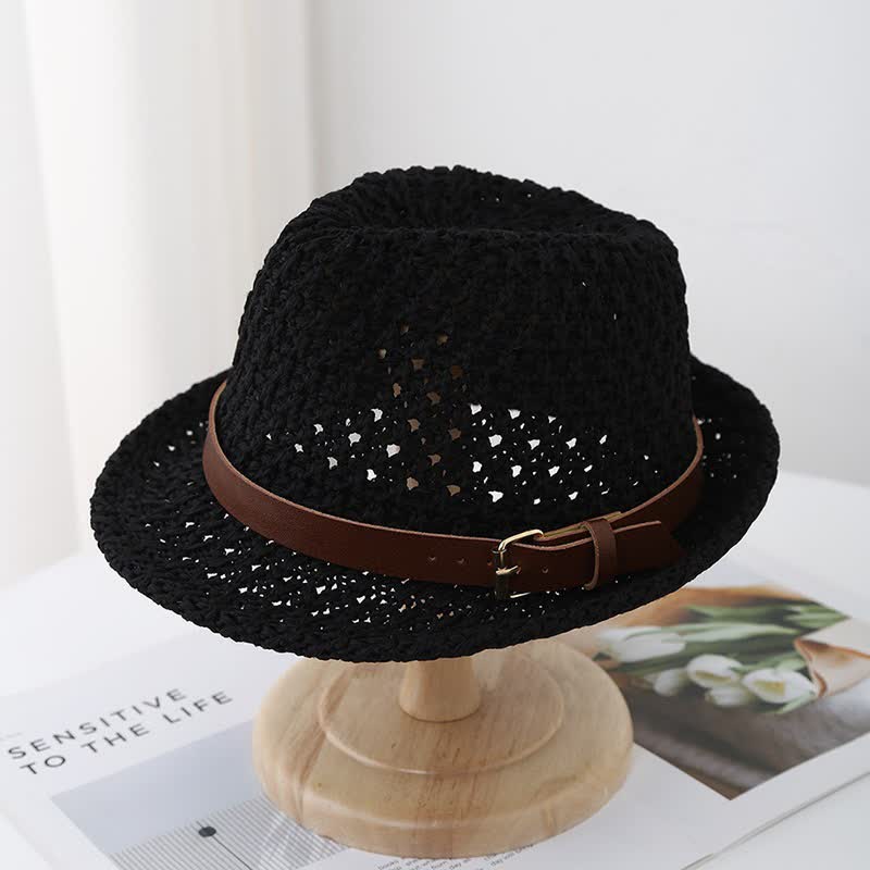 Chapeau Fedora en paille classique de style britannique pour homme avec sangles en cuir