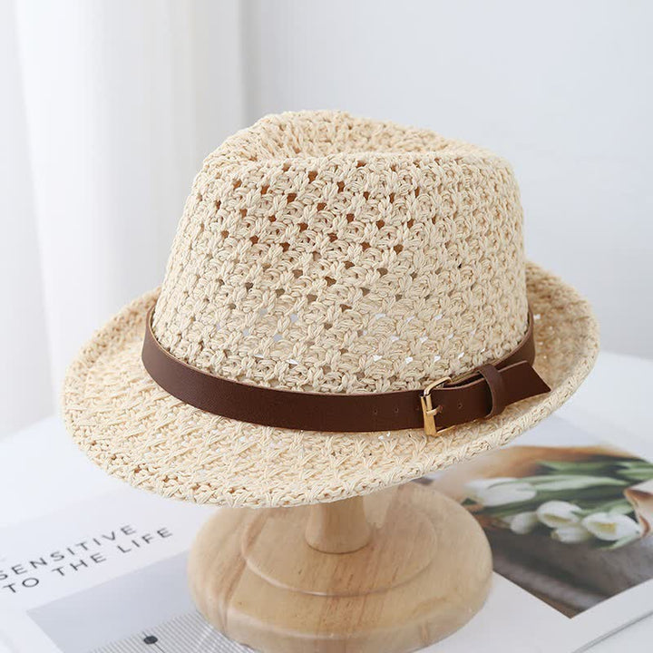 Chapeau Fedora en paille classique de style britannique pour homme avec sangles en cuir