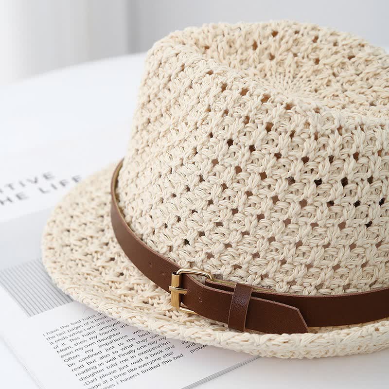 Chapeau Fedora en paille classique de style britannique pour homme avec sangles en cuir