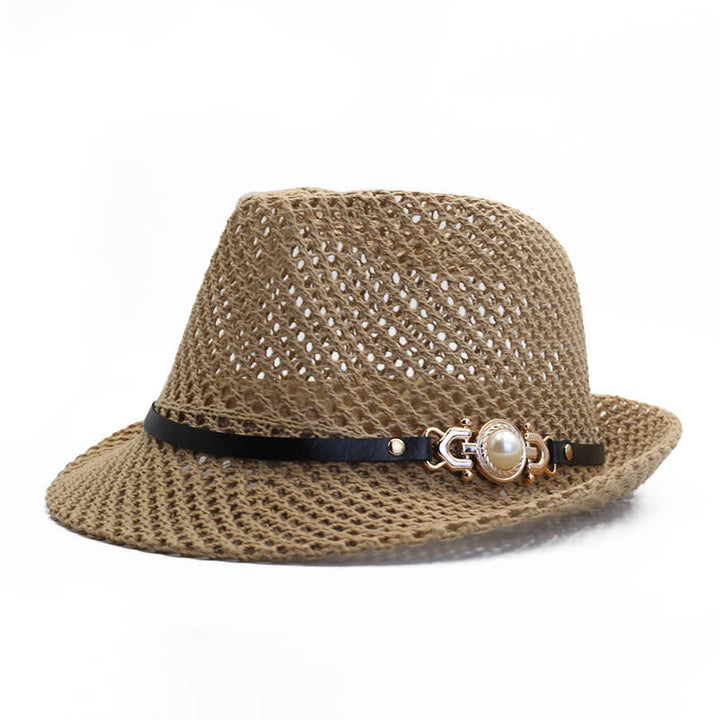 Chapeau Fedora Panama respirant en maille tricotée pour homme - Kaki - Réglable (21 5/8"-23 1/4") - image 2