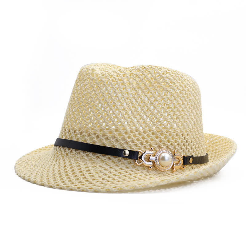 Chapeau Fedora Panama respirant en maille tricotée pour homme - Ivoire - Réglable (21 5/8"-23 1/4") - image 3