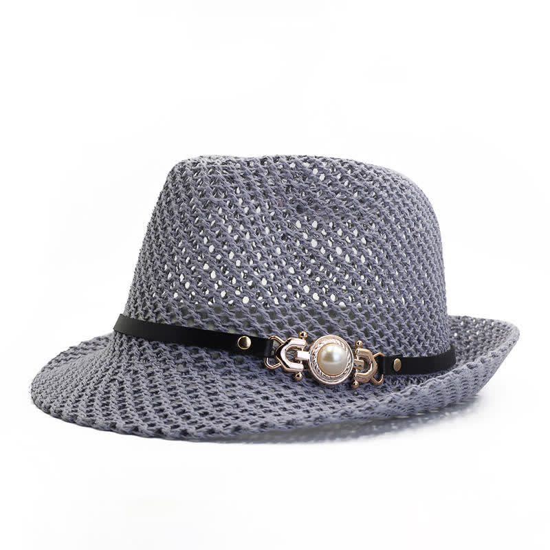 Chapeau Fedora Panama respirant en maille tricotée pour homme - Gris - Réglable (21 5/8"-23 1/4") - image 5