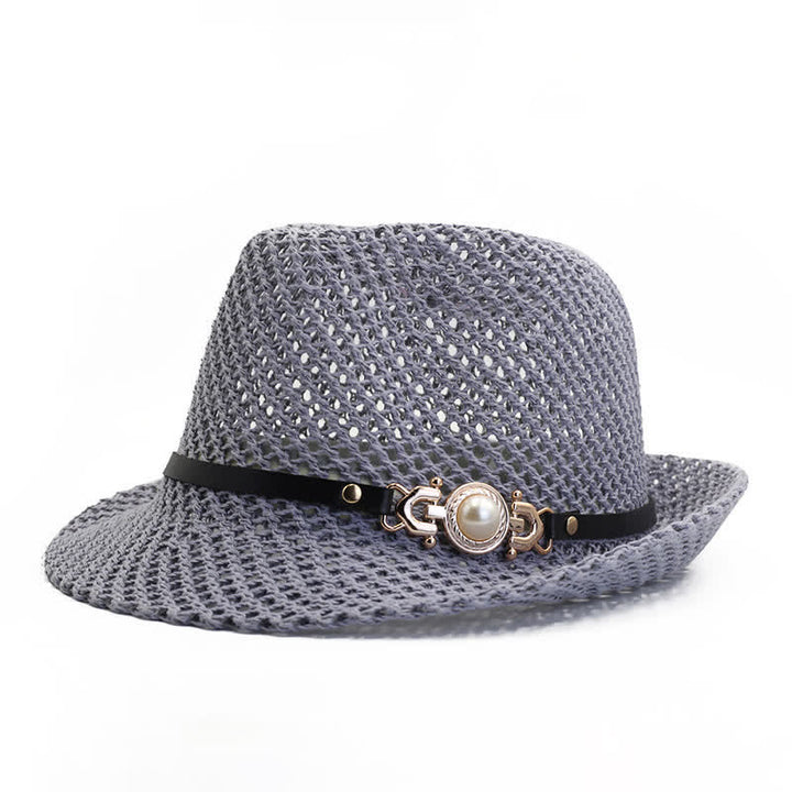 Chapeau Fedora Panama respirant en maille tricotée pour homme - Gris - Réglable (21 5/8"-23 1/4") - image 5