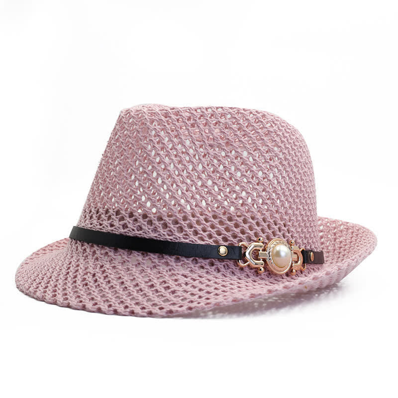 Chapeau Fedora Panama respirant en maille tricotée pour homme - Rose - Réglable (21 5/8"-23 1/4") - image 2