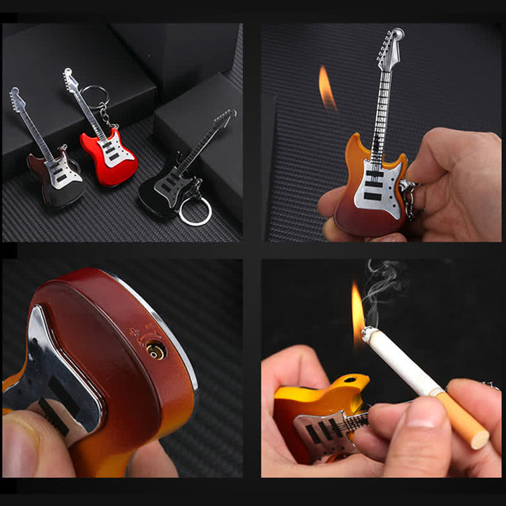 Porte-clés briquet gonflable au butane en forme de guitare