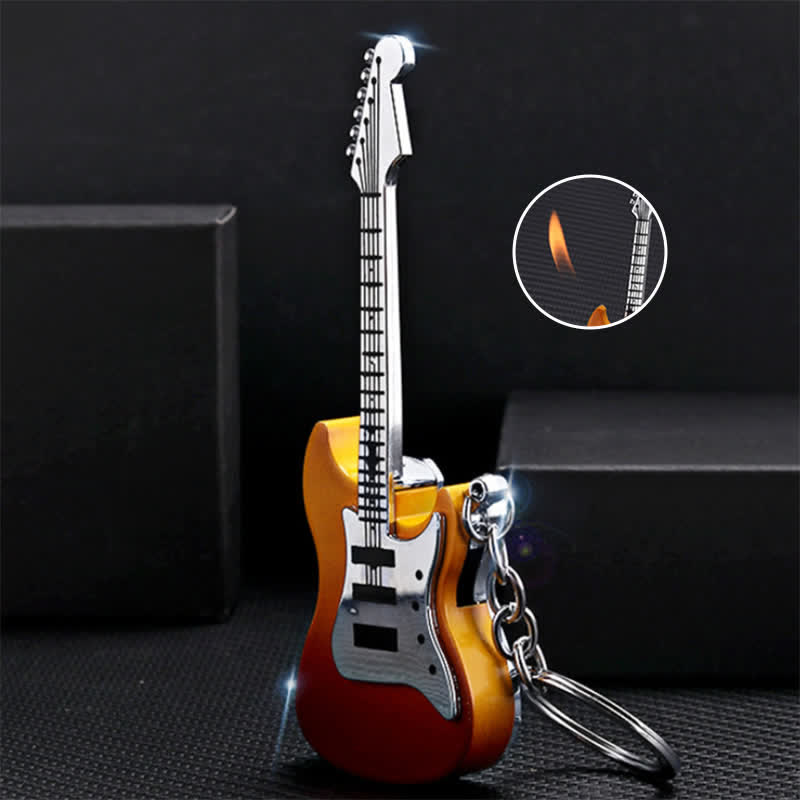 Porte-clés briquet au butane gonflable en forme de guitare - Brun - image 0