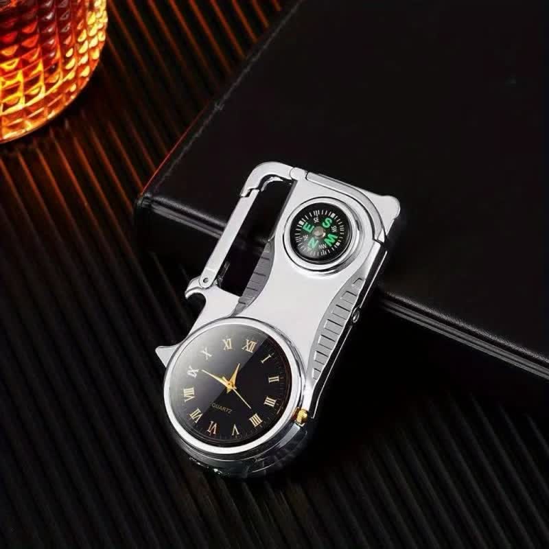 Montre boussole multifonctionnelle, porte-clés portable, briquet au butane