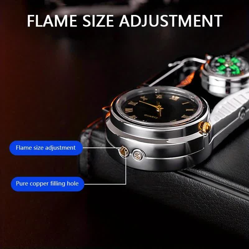 Montre boussole multifonctionnelle, porte-clés portable, briquet au butane