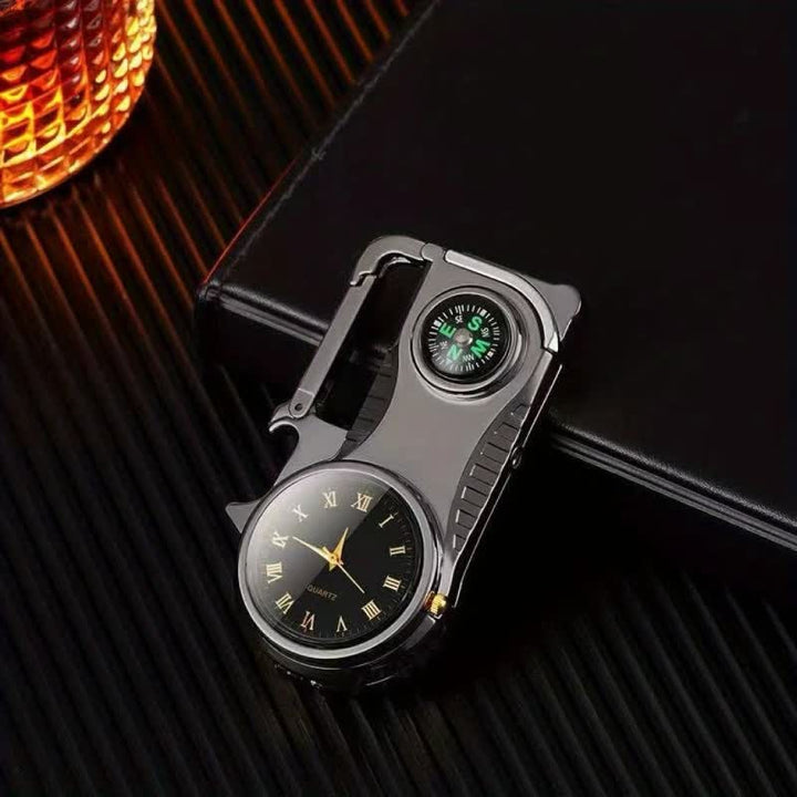 Montre boussole multifonctionnelle, porte-clés portable, briquet au butane