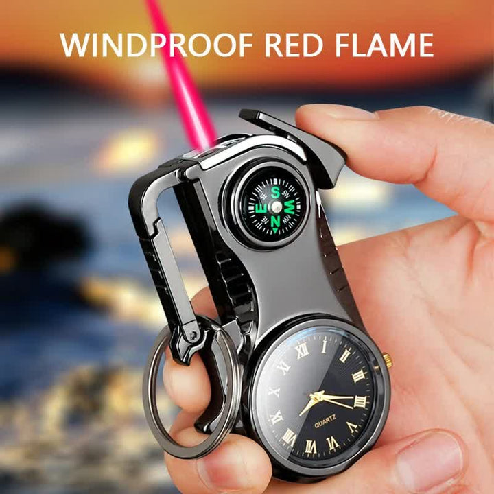 Montre boussole multifonctionnelle, porte-clés portable, briquet au butane