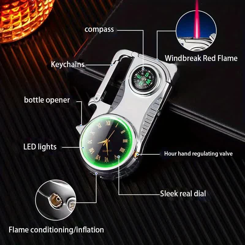 Montre boussole multifonctionnelle, porte-clés portable, briquet au butane