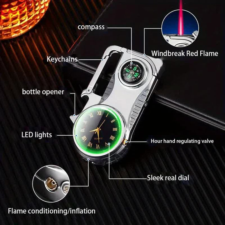 Montre boussole multifonctionnelle, porte-clés portable, briquet au butane