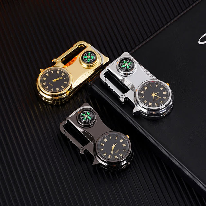 Montre boussole multifonctionnelle, porte-clés portable, briquet au butane
