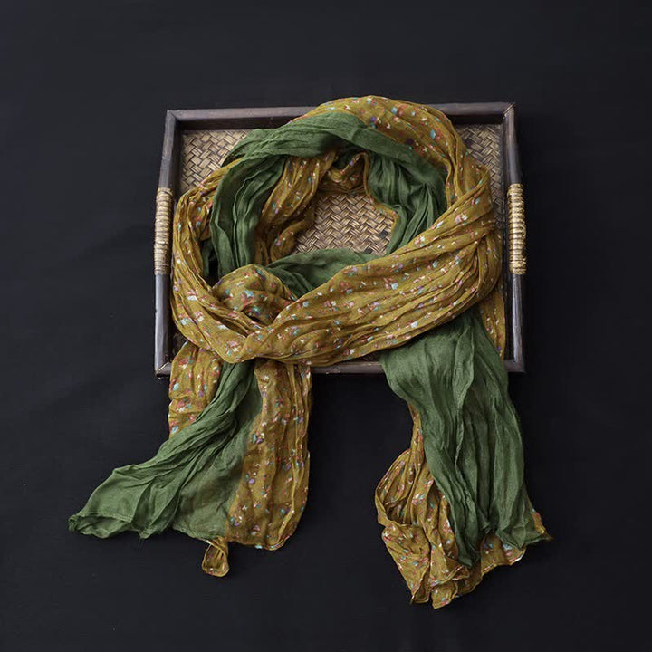 Écharpe fine en coton et lin à motif patchwork floral pour femme - Jaune et vert - image 0