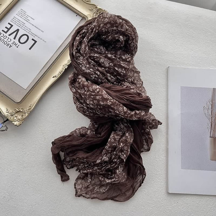 Écharpe fine en coton et lin à plis floraux artistiques pour femme