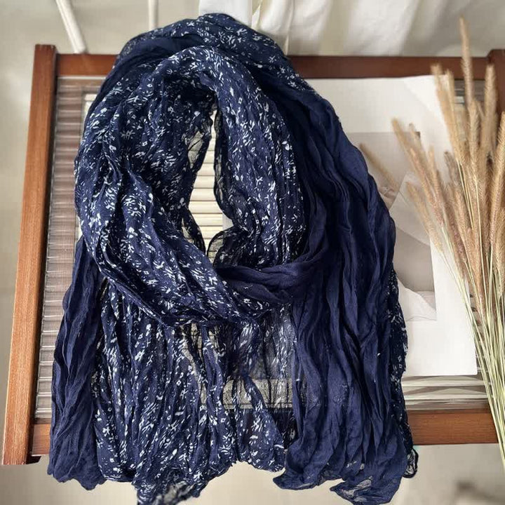 Écharpe fine en coton et lin à plis floraux artistiques pour femme