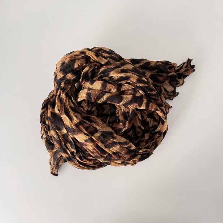 Écharpe fine plissée en coton et lin à imprimé léopard pour femme