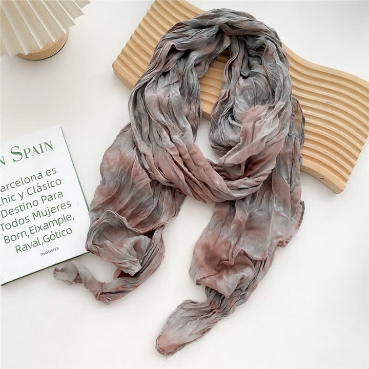 Écharpe longue et fine plissée tie-dye à la main pour femme - Gris - image 9