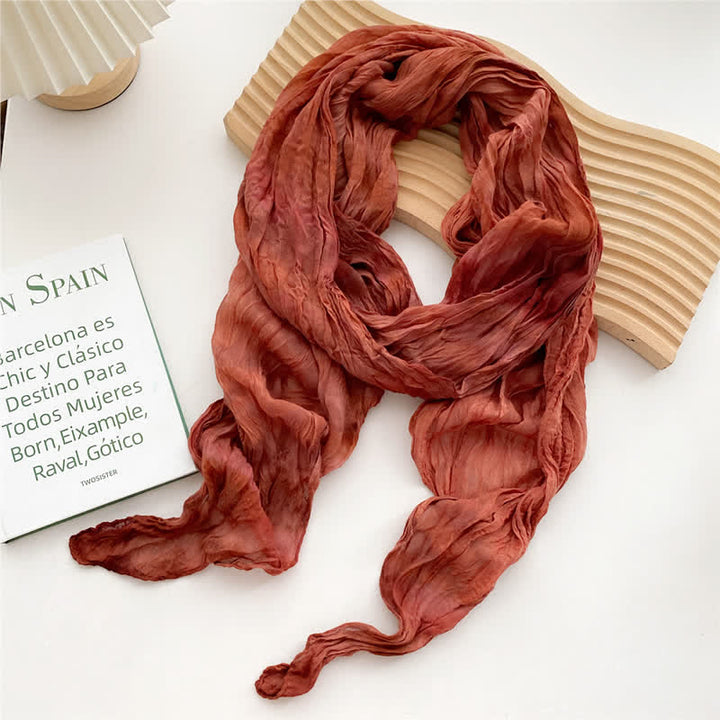 Écharpe longue et fine plissée tie-dye à la main pour femme - Orange - image 0
