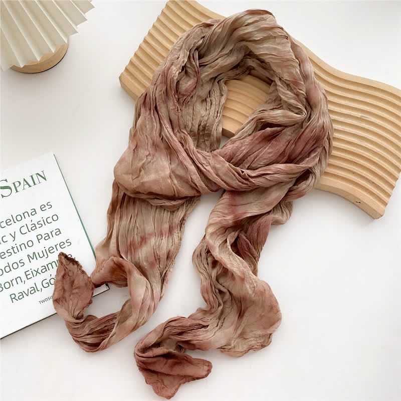 Écharpe longue et fine plissée tie-dye à la main pour femme - Kaki - image 4