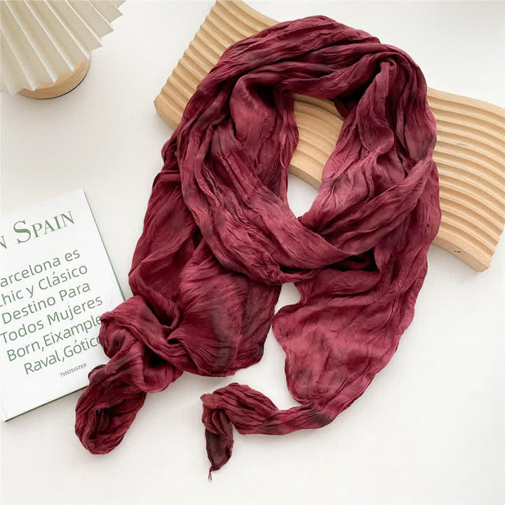 Écharpe longue et fine plissée tie-dye à la main pour femme - Bourgogne - image 8