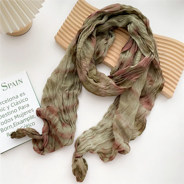 Écharpe longue et fine plissée tie-dye à la main pour femme - Vert - image 6