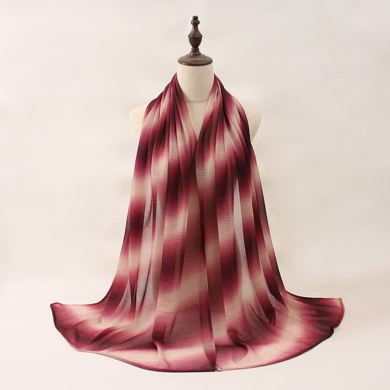 Écharpe d'été fine unisexe à rayures et dégradé de couleurs - Rouge foncé - image 1