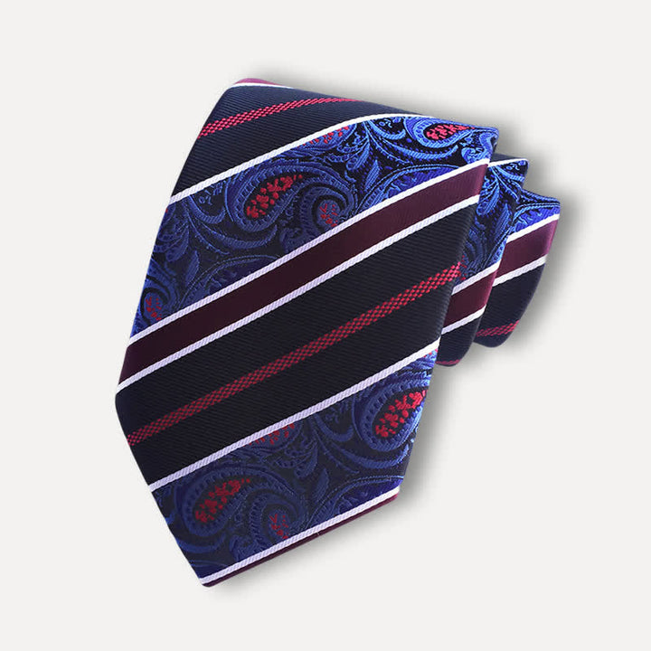 Cravate à rayures bleu marine et noire pour homme à motif cachemire