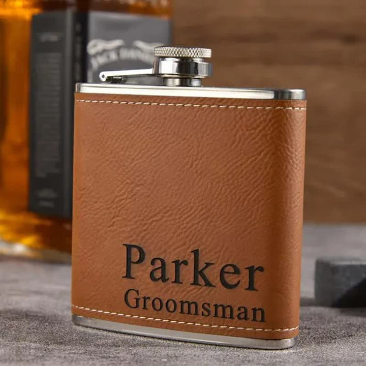 Flacon portable en cuir gravé personnalisé de 6 oz
