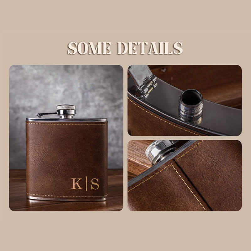 Flacon portable en cuir gravé personnalisé de 6 oz