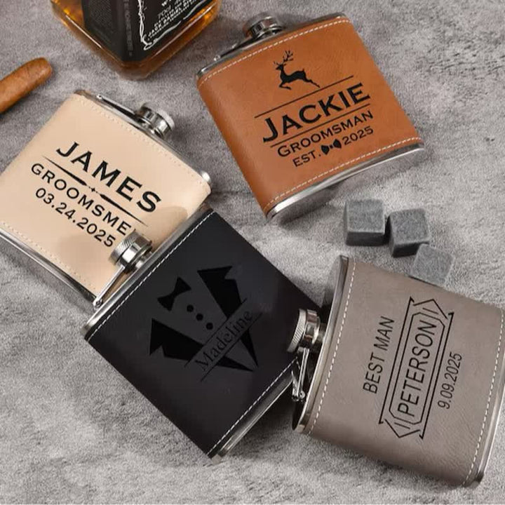 Flacon portable en cuir gravé personnalisé de 6 oz