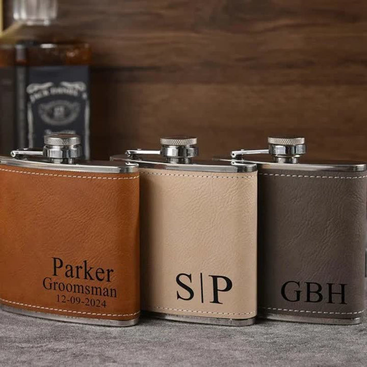 Flacon portable en cuir gravé personnalisé de 6 oz