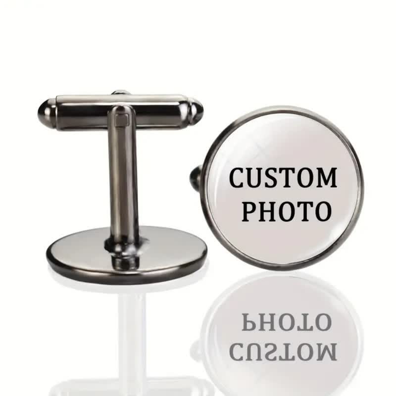 1 paire de boutons de manchette commémoratifs créatifs avec votre photo personnalisée - Gris - image 5
