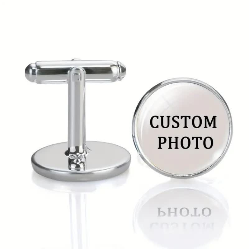 1 paire de boutons de manchette commémoratifs créatifs avec votre photo personnalisée - Argent - image 2