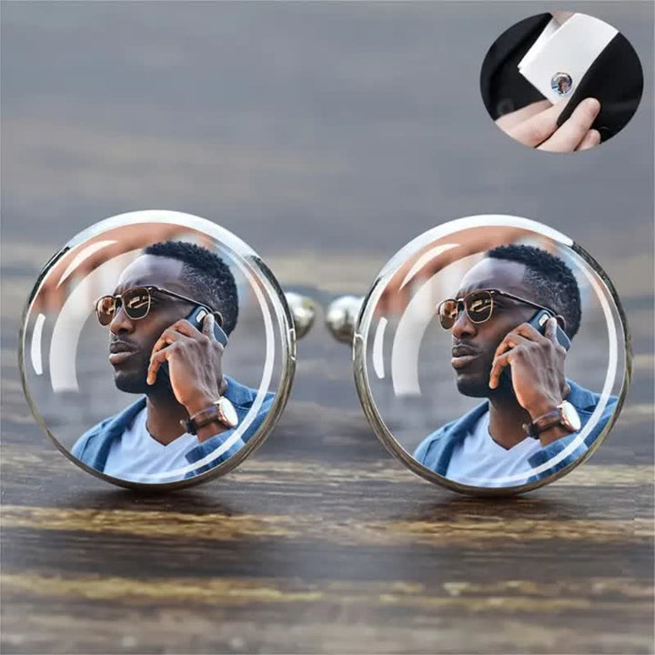 1 paire de boutons de manchette commémoratifs créatifs avec votre photo personnalisée - image 1