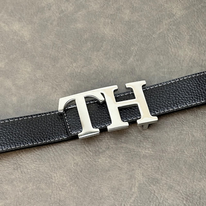 Ceinture en cuir à boucle argentée personnalisée avec grandes initiales