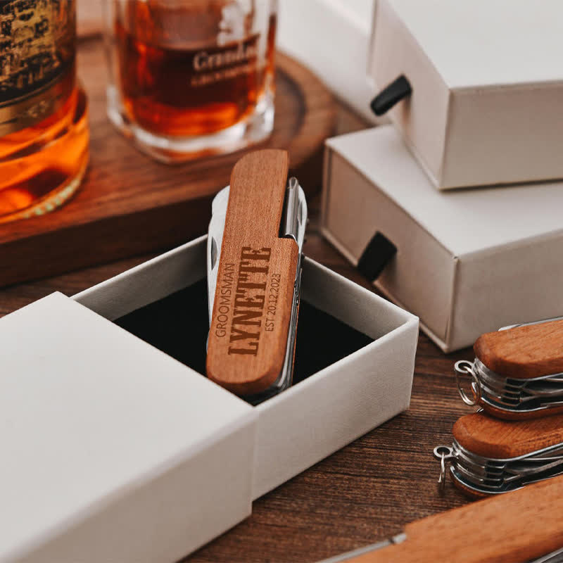 Couteau multifonction 11 en 1 à découper sur mesure, ouvre-bouteille en bois