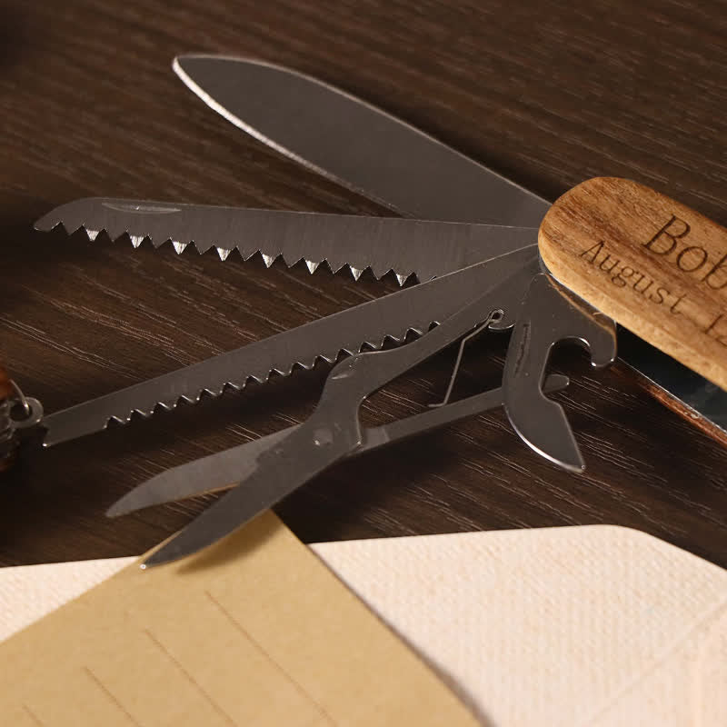 Couteau multifonction 11 en 1 à découper sur mesure, ouvre-bouteille en bois