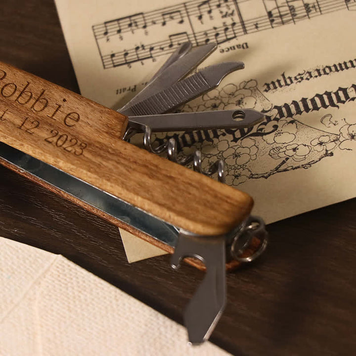 Couteau multifonction 11 en 1 à découper sur mesure, ouvre-bouteille en bois
