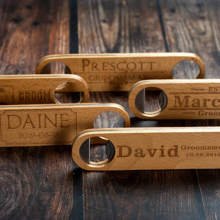 Décapsuleur en bois sculpté personnalisé pour cadeau de garçon d'honneur