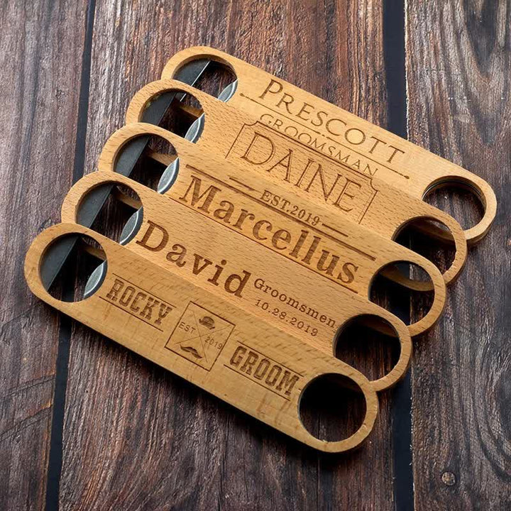 Décapsuleur en bois sculpté personnalisé pour cadeau de garçon d'honneur