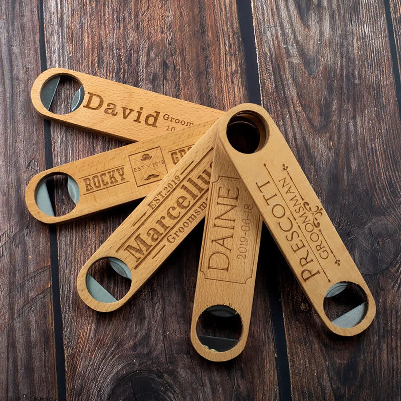 Décapsuleur en bois sculpté personnalisé pour cadeau de garçon d'honneur