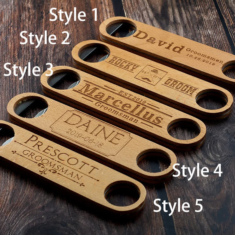 Décapsuleur en bois sculpté personnalisé pour cadeau de garçon d'honneur