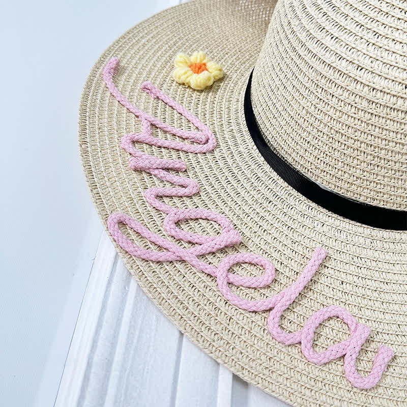 Chapeau Fedora en paille de plage personnalisé pour femme avec nom personnalisé