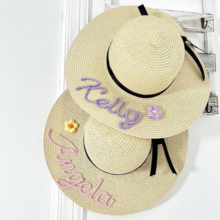 Chapeau Fedora en paille de plage personnalisé pour femme avec nom personnalisé