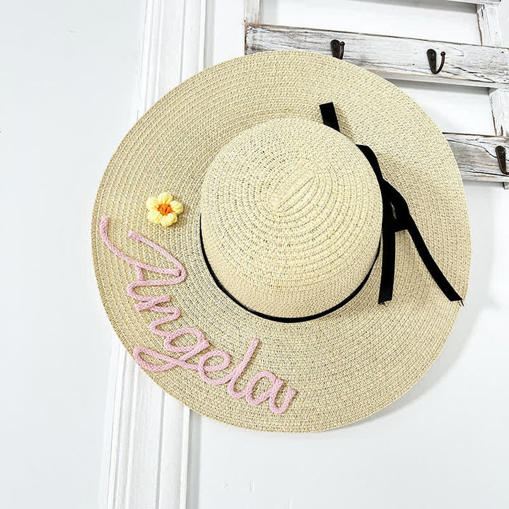 Chapeau Fedora en paille de plage personnalisé pour femme avec nom personnalisé